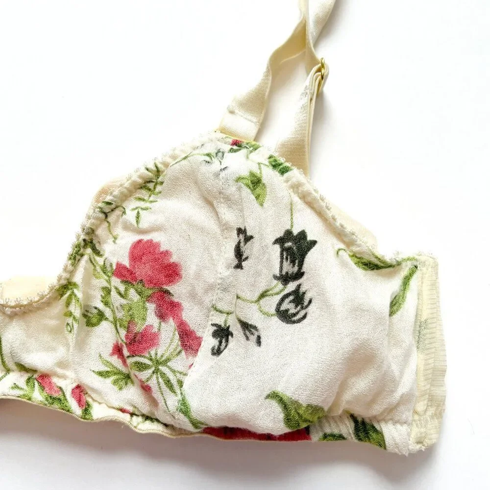 Ethics & Aesthetics White Floral Padded Bralette Bra Size Small
